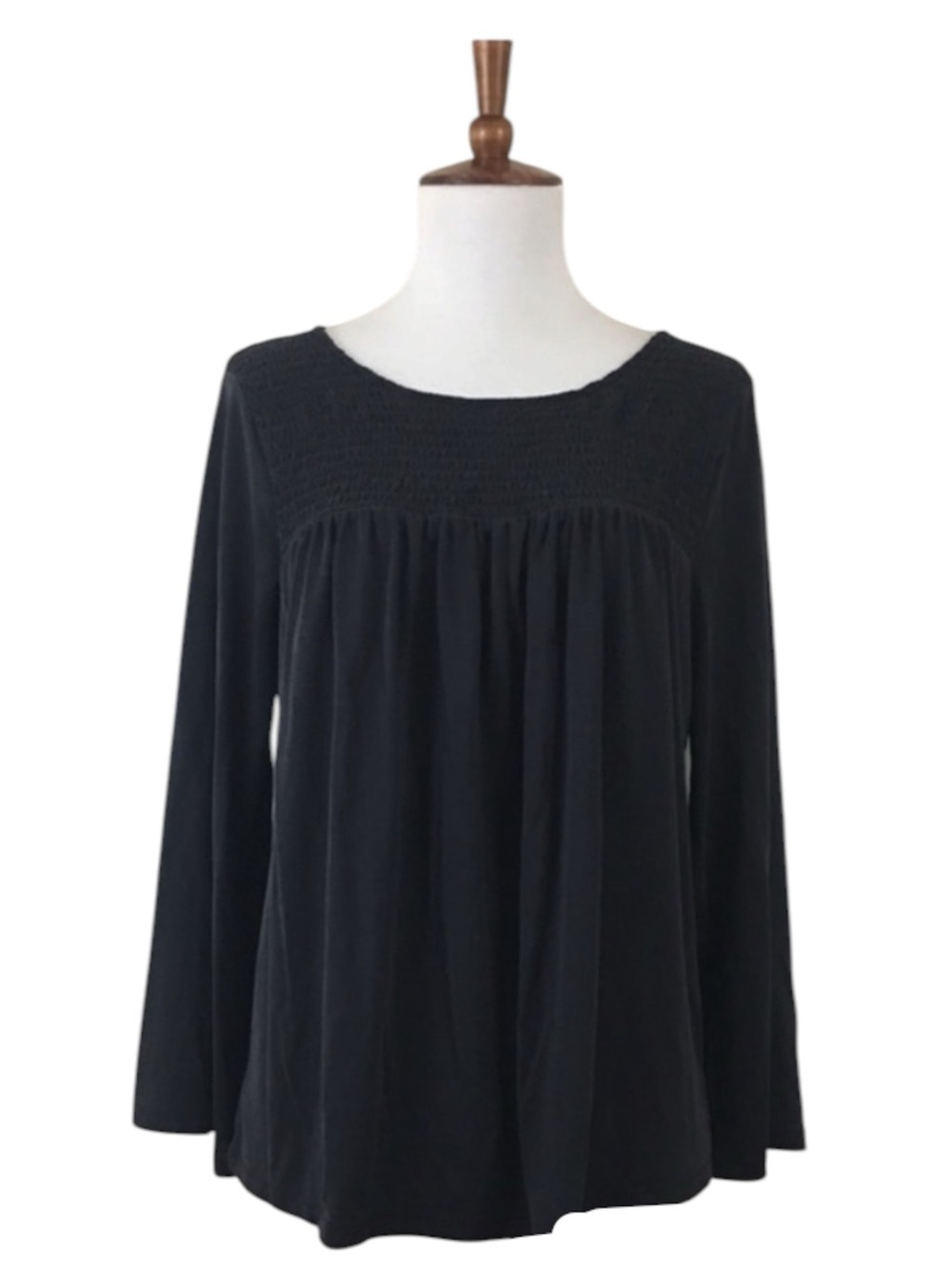 Lucky Brand Dusty Black Top Women’s S Smocked 3/4 Sleeve Casual Relaxed Swing‎